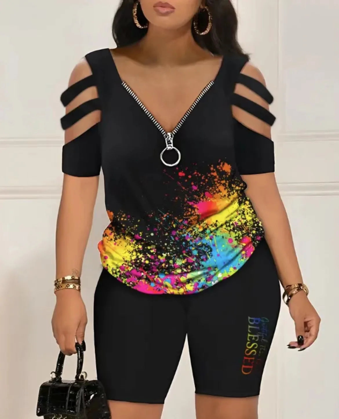 2025 Women’s Summer Two-Piece Set – Sexy Casual T-Shirt & Shorts Outfit, Loose Printed Top