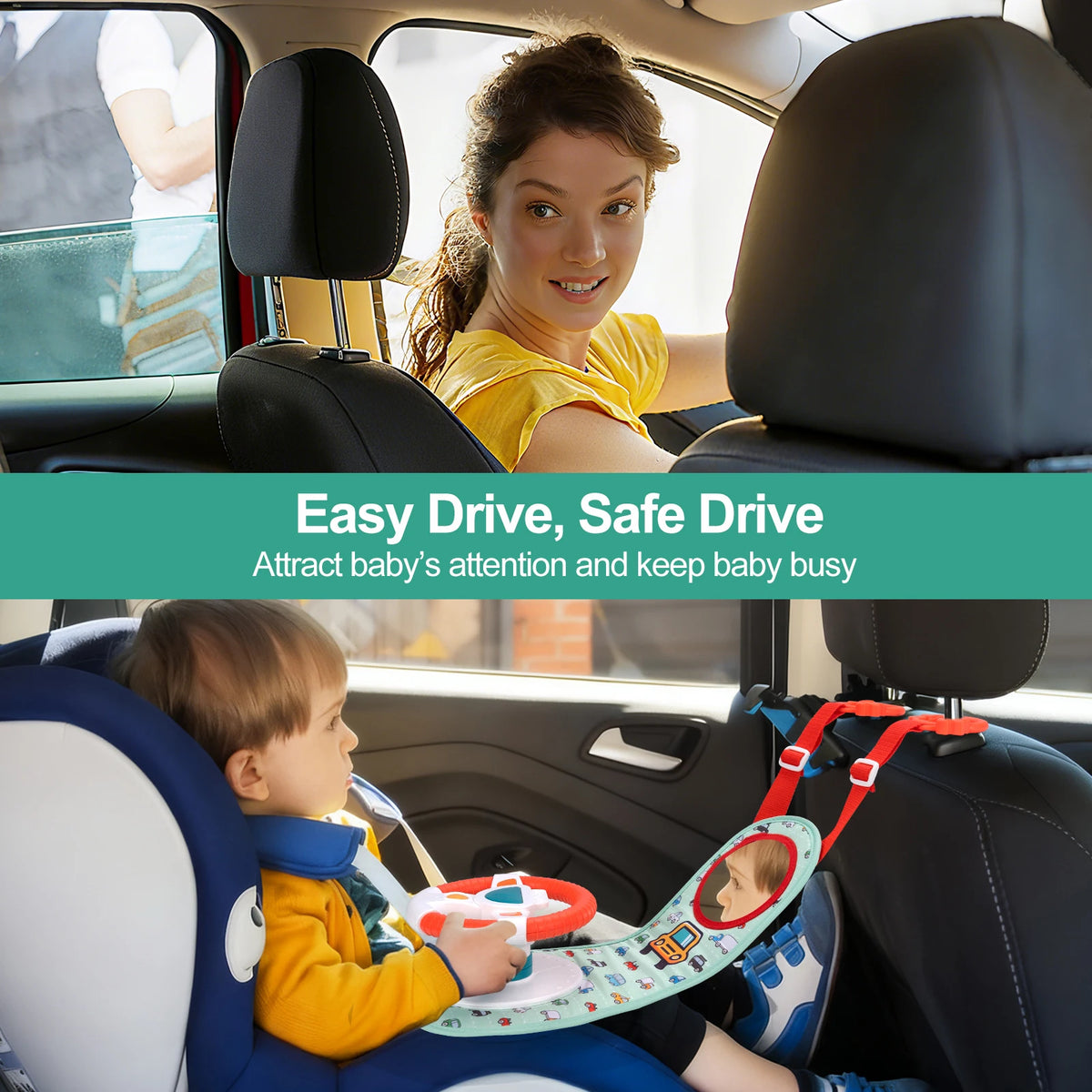 Baby Electric Steering Wheel Toy - Musical Simulated Driving Toy for Infant Car Seats, Hanging Baby Activity Toy for Ages 0–12 Months