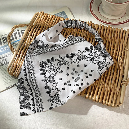 Retro Triangle Scarf Headband for Women - Breathable Elastic Fabric Hair Band