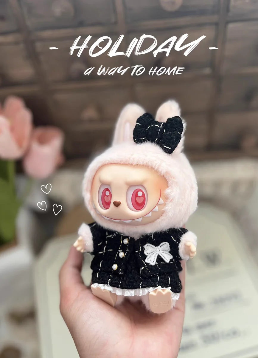 Labubu Doll Clothes Outfit — Black & White Plaid Dress Set | Mini Doll Clothing Accessories | DIY Girl Gift