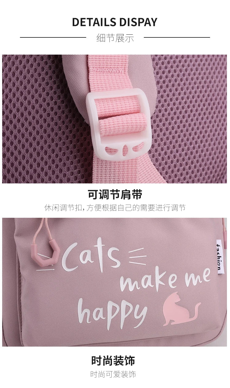 Teen Girls School Backpack | Pink Waterproof Bag for Primary & Middle School Students