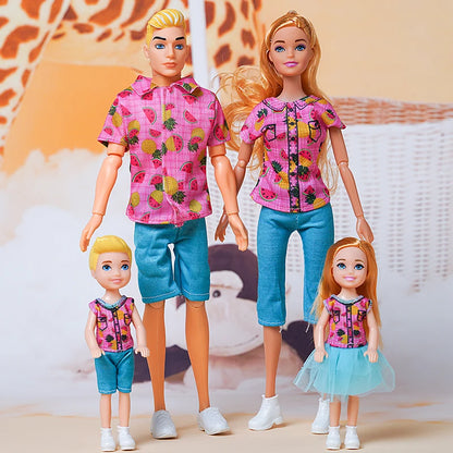 1/6 30cm Barbie Doll Family Set – Mom, Dad & Kids with Clothes, Educational & Birthday Gift