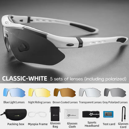 ROCKBROS Cycling Sunglasses — Polarized Photochromic MTB Sports Goggles with 5/3 Lenses