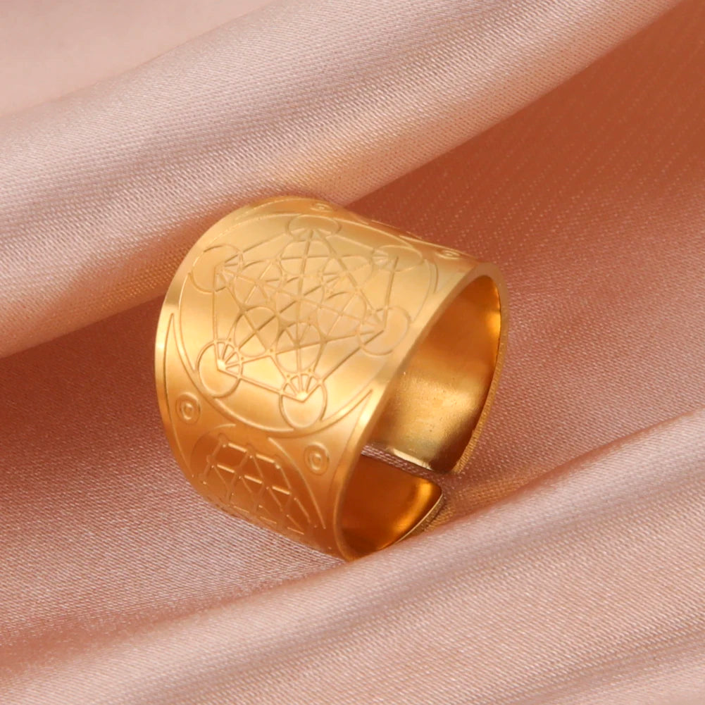 Dawapara 7 Archangels Protection Ring – Metatron Cube, Lilith Symbol, King Solomon Secrets Vintage Amulet Jewelry