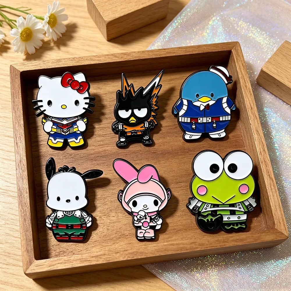 6PCS Kawaii Cat and Frog Enamel Pins - Cute Manga Metal Lapel Brooches for Backpacks, Jackets and Fashion Gifts
