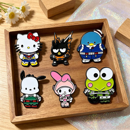 6PCS Kawaii Cat and Frog Enamel Pins - Cute Manga Metal Lapel Brooches for Backpacks, Jackets and Fashion Gifts