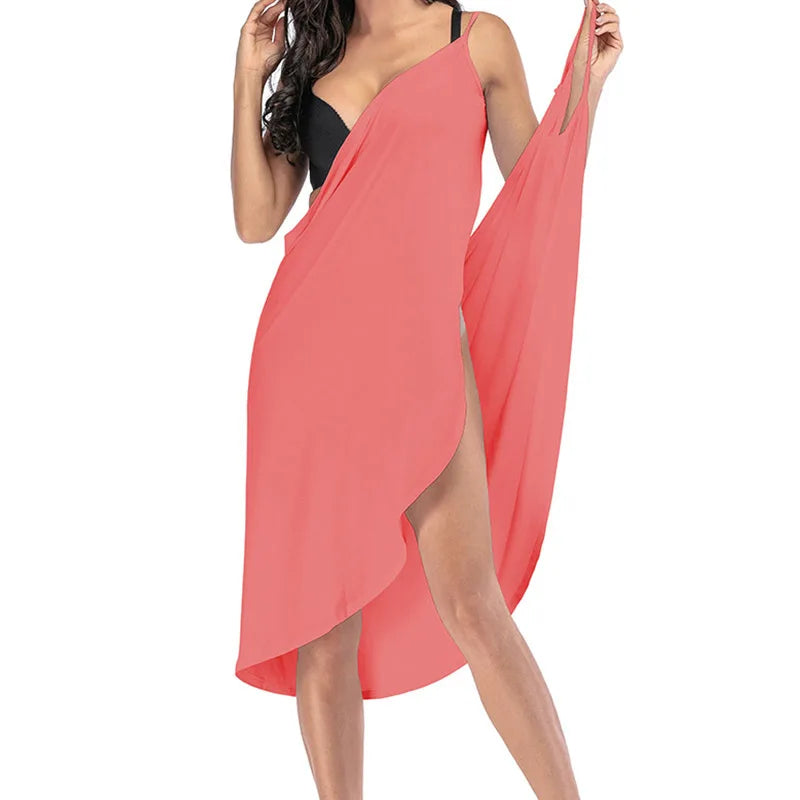 Women's Summer Beach Wrap Dress - Solid Color Bikini Cover Up Sarong