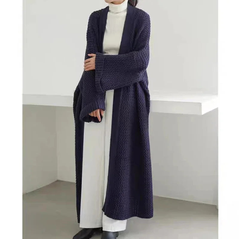Thick Loose Long Cardigan Sweater Coat – Long Sleeve Warm Knit Outerwear, V-Neck Casual Office Jacket for Women, Fall & Winter