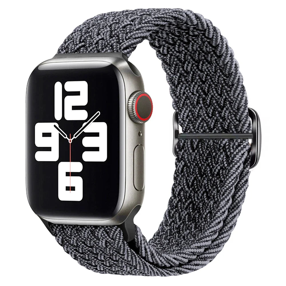 Braided Solo Loop Apple Watch Ultra Band – Elastic Nylon Adjustable Bracelet Strap for iWatch SE, Series 3–9 (38mm–49mm)