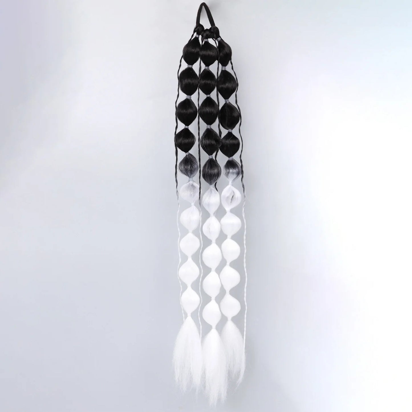 Colorful Bubble Braid Ponytail Extension – Long Lantern Braided Synthetic Hairpiece with Tie