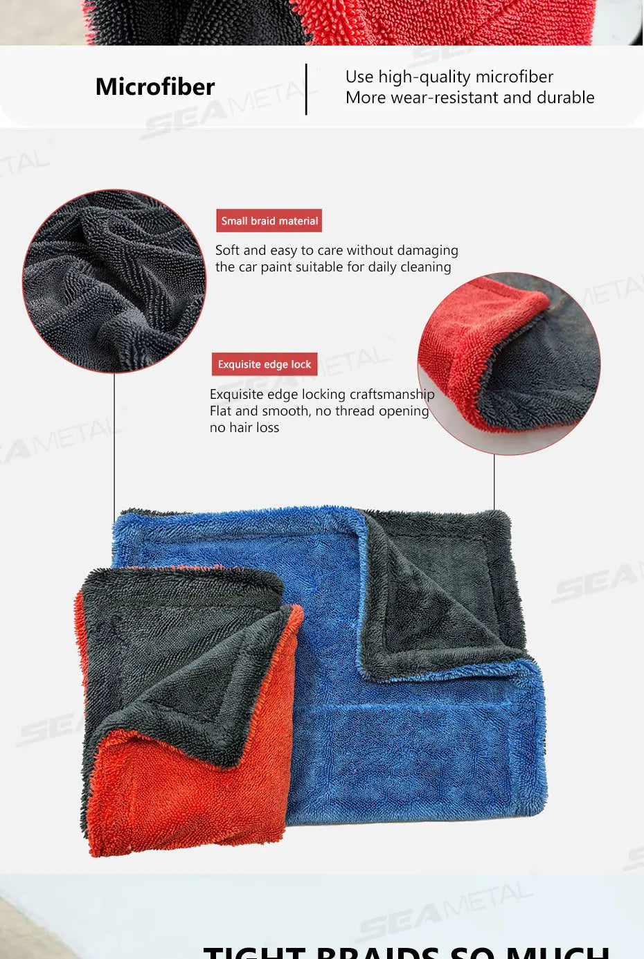 SEAMETAL 1200GSM Microfiber Car Towel – Ultra-Soft Heavy-Duty Drying & Detailing Cloth