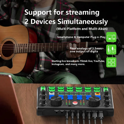 X60 Voice Changer Sound Card – Sound Mixer Board with Multiple Effects for Live Streaming & Music Recording