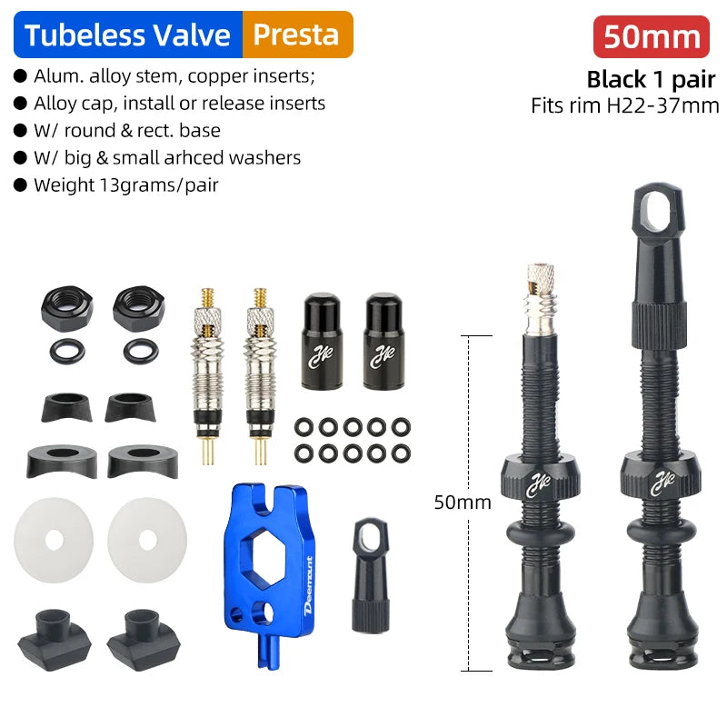 Bicycle Tubeless Presta Valve – Carbon Rim F/V Nipple with Detachable Brass Core & Cap for MTB Tires (40–80mm)
