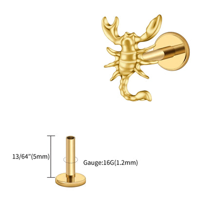Right Grand ASTM F136 Titanium 16G Scorpion Labret Stud Earring – Flatback Zodiac Design for Tragus, Helix & Cartilage Piercing Body Jewelry