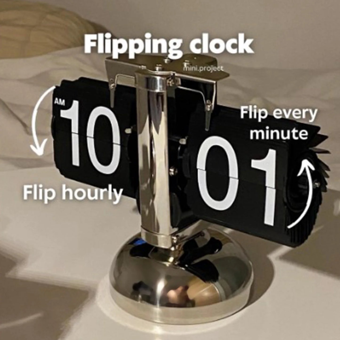 Digital Down Clock – Retro Minimalist Single Foot Mechanical Auto Desk Clock for Home & Living Room
