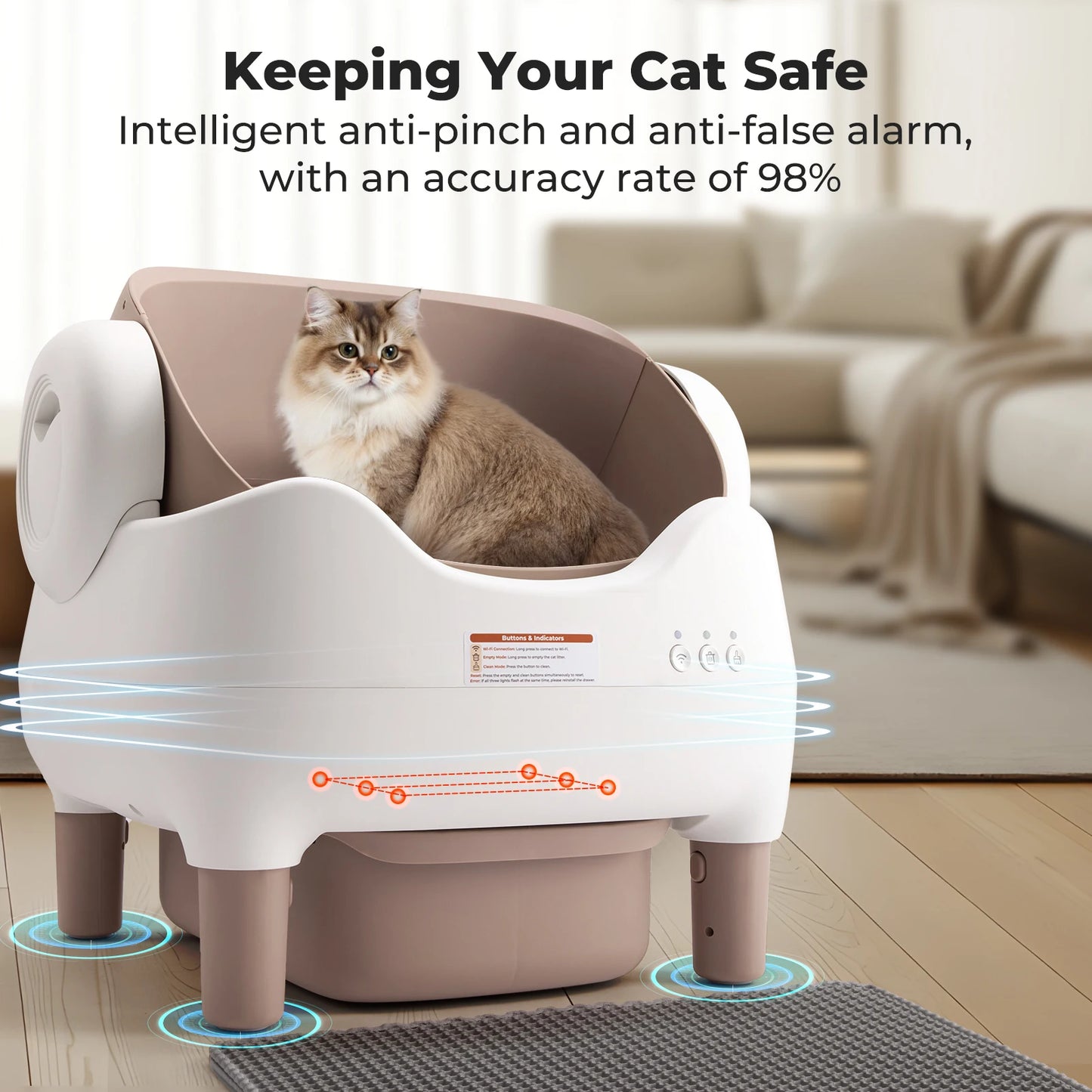 APP-Controlled Automatic Cat Litter Box – Self-Cleaning, Odor-Eliminating, Large Open-Top Waste Bin for Multi-Cat Homes