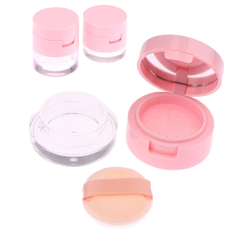Portable Loose Powder Container – Plastic Cosmetic Sifter Jar with Mirror for Travel Makeup