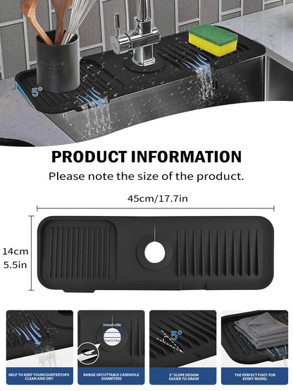 Leeseph Kitchen Silicone Sink Faucet Mat - Splash Guard & Absorbent Sink Protector - Kitchen Sink Gadgets
