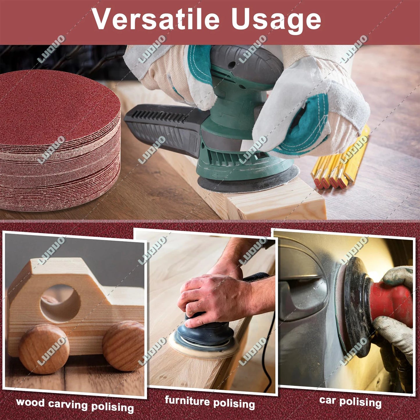 Car Detailing Headlight Restoration Sandpaper Discs – Hook & Loop Round Sanding Sheets for Metal & Wood Polishing Tools