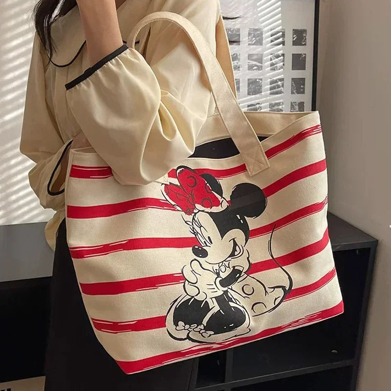 Disney Minnie & Snoopy Cartoon Canvas Tote Bag – Large Capacity Cute School & Mommy Bag for Books, Students & Everyday Use