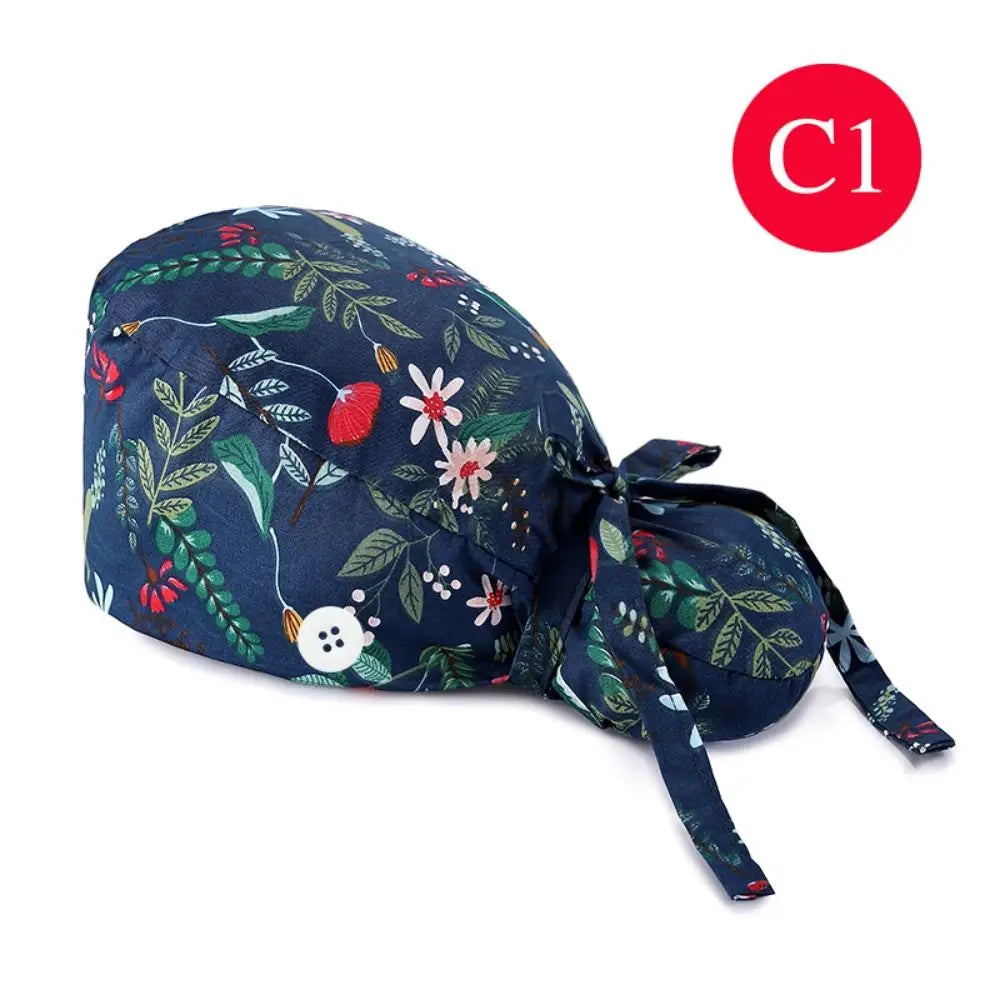Adjustable Surgical Scrub Cap with Buttons – Ponytail Bouffant Nursing Turban Hat for Women & Men