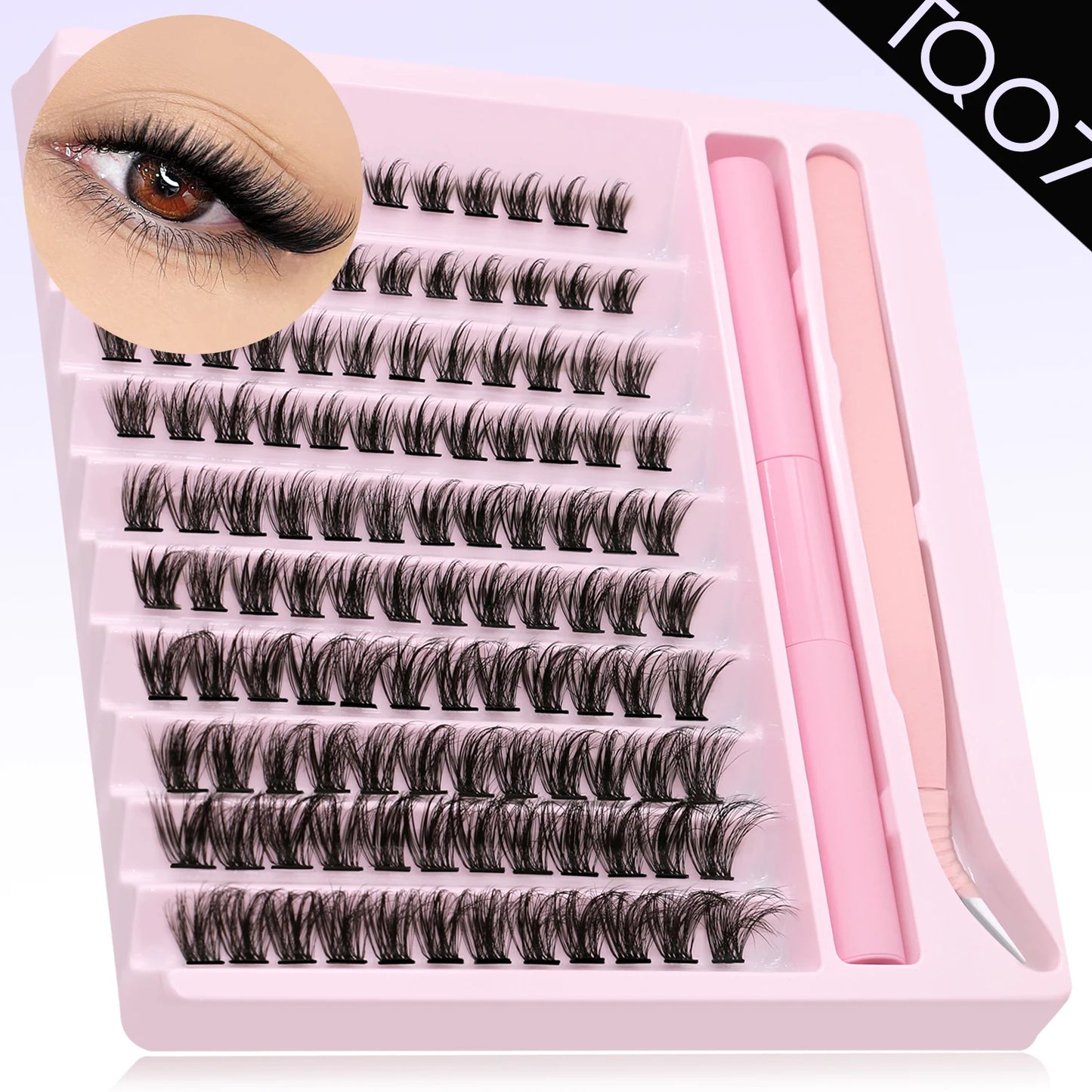 GROINNEYA Eyelash Clusters Kit – DIY Lash Extension with Bond & Seal, Waterproof Strong Hold & Tweezers