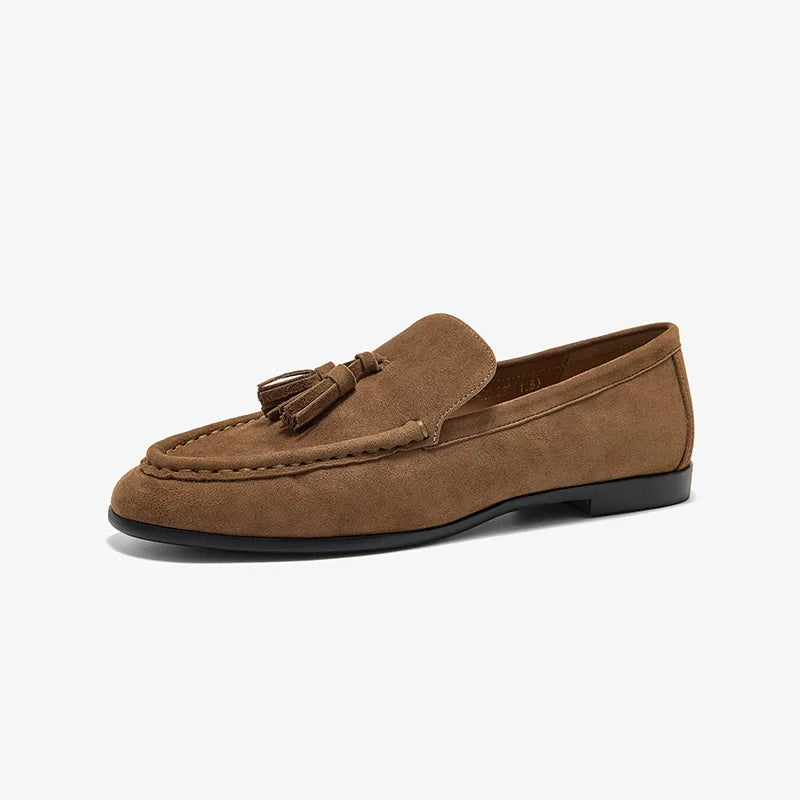 BEAUTODAY Women’s Casual Loafers – Suede Leather Tassel Slip-On Round Toe Flats, Handmade Business Shoes 26277