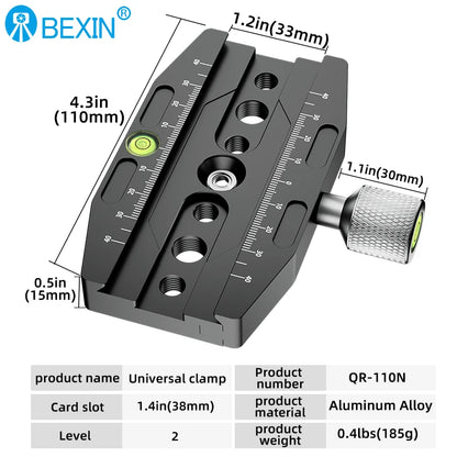 BEXIN Aluminum Arca-Swiss Quick Release Clamp – 50/70/90/110mm Tripod Ball Head Mount for Camera & Monopod Support