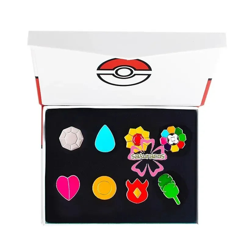 Set of 8 Pokémon Gym Badge Pins – League Region Brooches from Kanto, Johto, Hoenn, Sinnoh, Unova, Kalos & Orange Islands