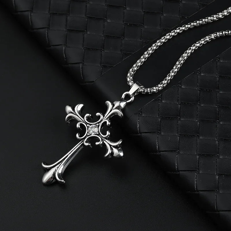 European & American Retro Gothic Cross Necklace – Unisex Hip-Hop Fashion Pendant for Men & Women, Street Style Trendsetter Jewelry Accessory