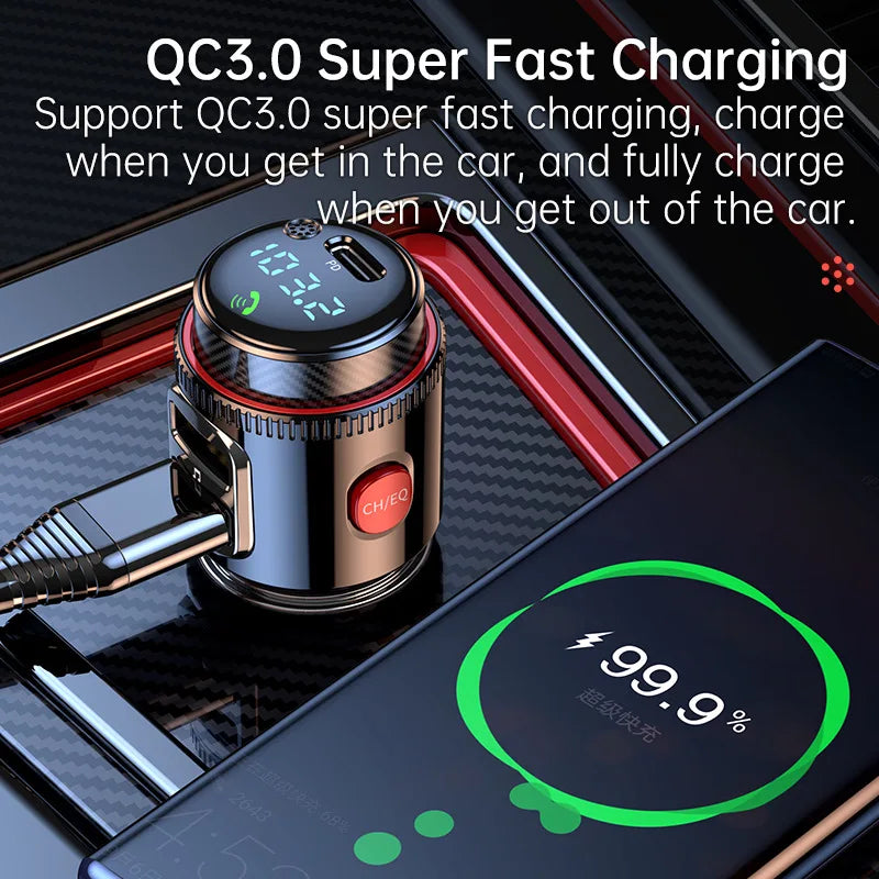 VR Robot PD30W+QC 3.0 Bluetooth 5.4 Car FM Transmitter – Wireless MP3 Player Handsfree Adapter with USB Fast Charging & U Disk Support
