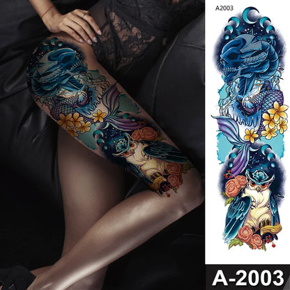 Large Temporary Leg Tattoos for Women - Sexy Animal & Anime Skull Water Transfer Body Art Stickers