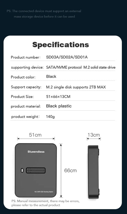 Blueendless External SSD Hard Disk NVME Enclosure – 10G Online Reading/Writing Speed, M.2 NVME SD Docking Station Case