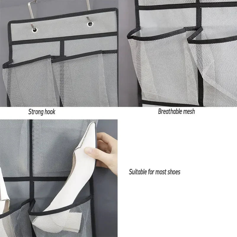 Hanging Shoe Rack Organizer – Over-the-Door 12/14 Pocket Breathable Mesh Storage for Slippers and Shoes