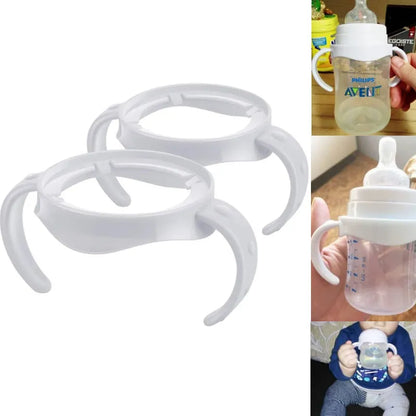 Easy-Grip Baby Bottle Handles - Universal Nursing Bottle Holder for Avent Natural Wide Mouth PP and Glass Feeding Bottles
