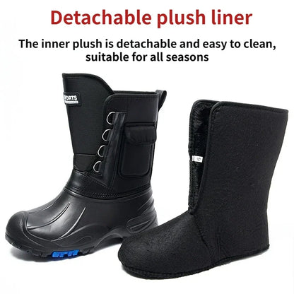 Men’s Waterproof Non-Slip Rain Boots — Cotton Mountaineering & Fishing Work Shoes for Spring Farm Use