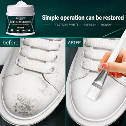 White Leather Shoe Recoloring Paste 35g - Sneaker Edge Touch-Up Balm with Brush for Stains, Scratches, and Oxidation Marks