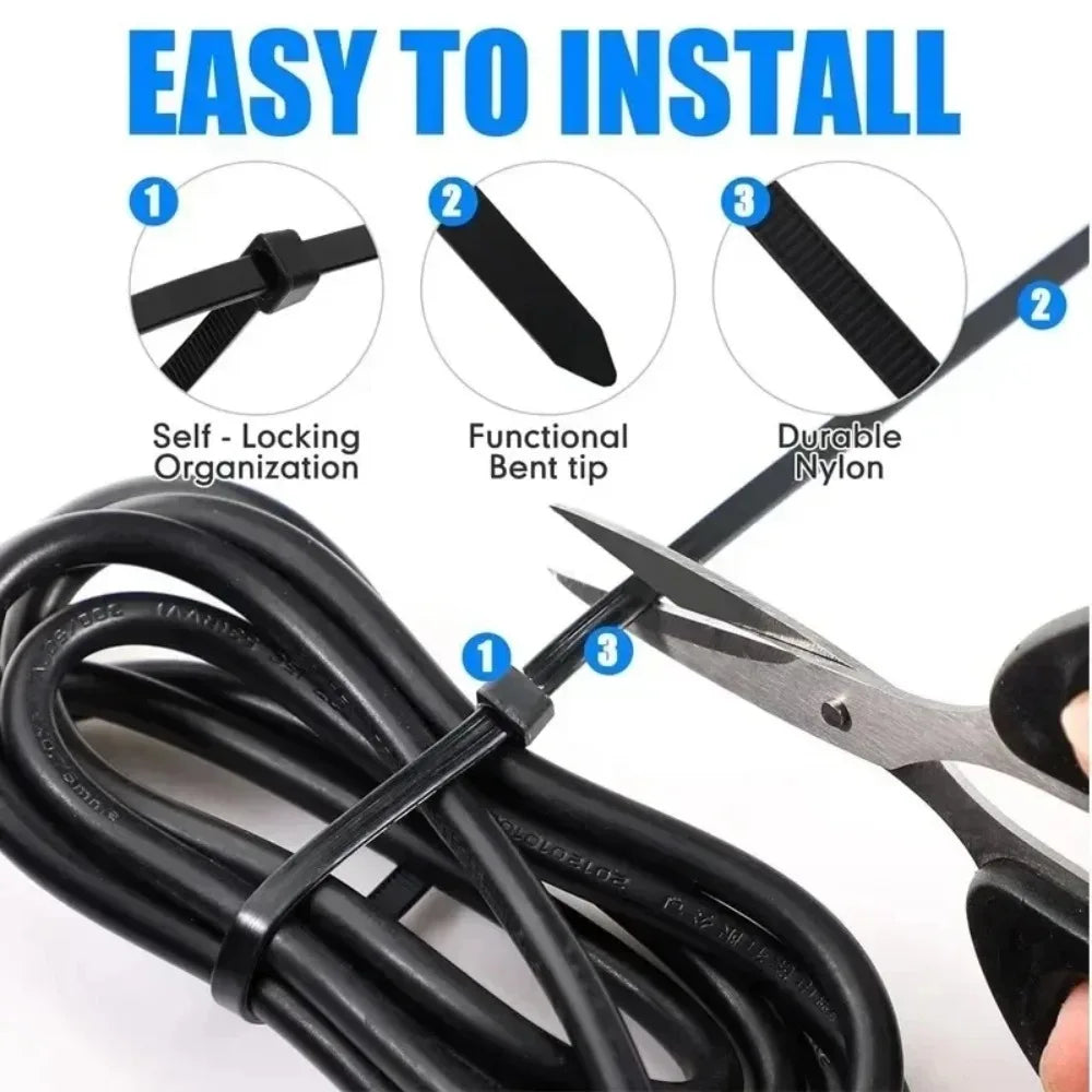 100Pcs Nylon Cable Ties - Self Locking Adjustable Wire Zip Straps for Home Office Cable Management