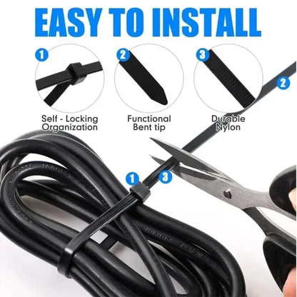 100Pcs Nylon Cable Ties - Self Locking Adjustable Wire Zip Straps for Home Office Cable Management
