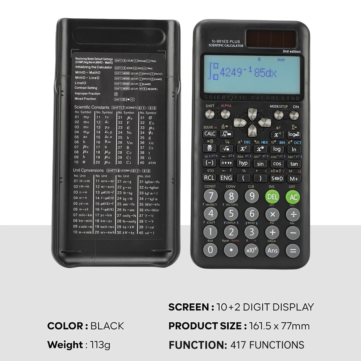 Scientific Calculator 417 Functions - 10+2 Digit Display Dual Power Math Calculator for Teachers & College Students