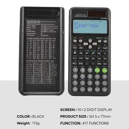 Scientific Calculator 417 Functions - 10+2 Digit Display Dual Power Math Calculator for Teachers & College Students