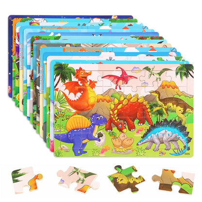 30PCS Montessori Wooden 3D Cartoon Animal Puzzle – Educational Jigsaw Board Game for Kids