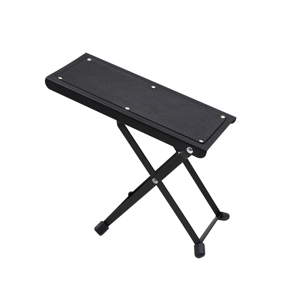 Guitar Foot Stool – 4 Position Height Adjustable, Foldable Pedal Rest for Guitar, Black Footstool for Guitar Pedal Accessories