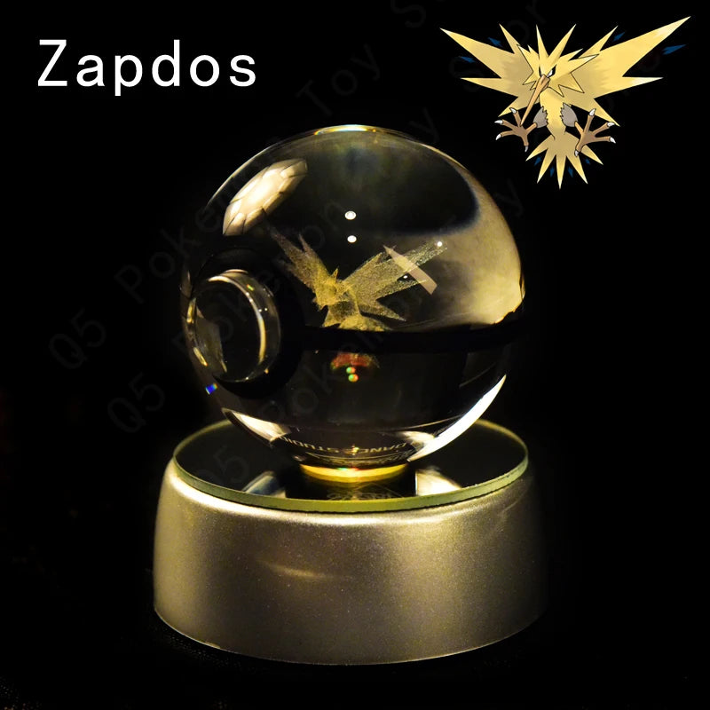 Pokemon 3D Crystal Ball Figurine — Pikachu, Gengar, Mew, Mewtwo Glass Statue with Lamp Base, Kids Birthday Gift
