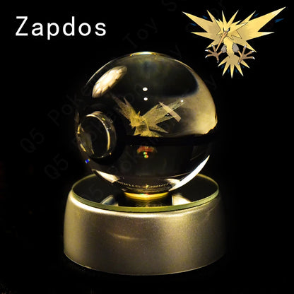 Pokemon 3D Crystal Ball Figurine — Pikachu, Gengar, Mew, Mewtwo Glass Statue with Lamp Base, Kids Birthday Gift
