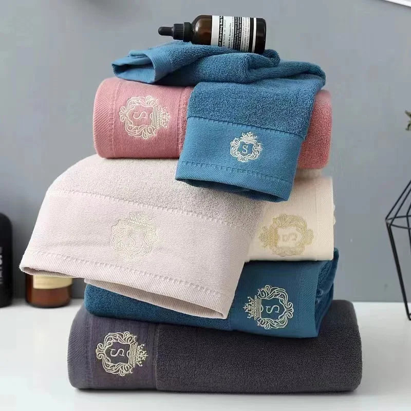 3-Piece Cotton Towel Set – 2 Hand Face Towels 35x75cm + 1 Bath Towel 70x140cm Soft Washcloth Gift Set