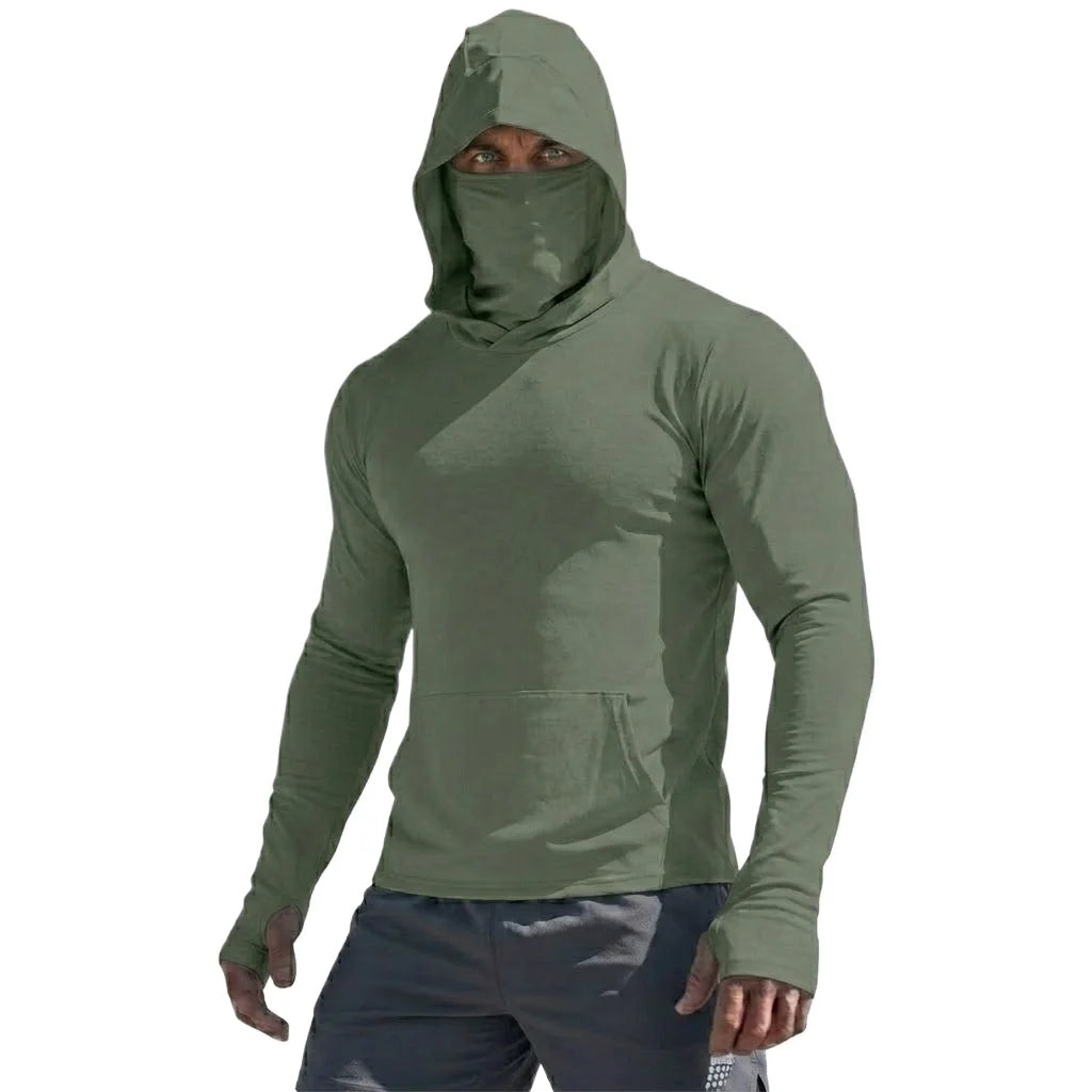 Men’s UPF50+ Sun Protection Long Sleeve Quick Dry Hoodie – Lightweight Fishing & Running Performance Shirt