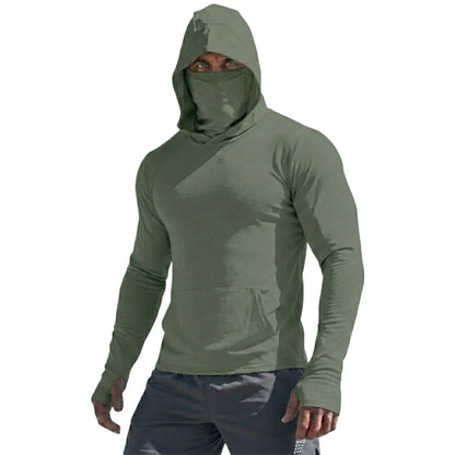Men’s UPF50+ Sun Protection Long Sleeve Quick Dry Hoodie – Lightweight Fishing & Running Performance Shirt