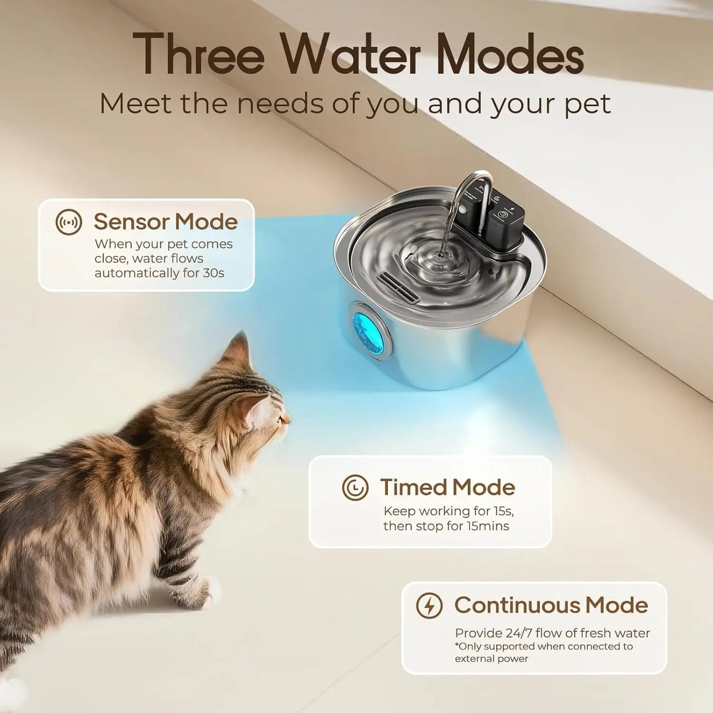 3L Stainless Steel Pet Water Fountain - Wireless Rechargeable Sensor Cat & Dog Drinking Dispenser
