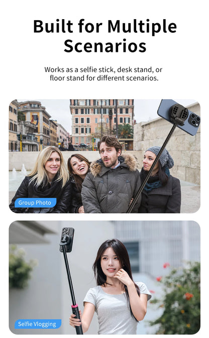 Ulanzi MT-84 Selfie Stick Magnetic Tripod - 1.53M, Wireless Bluetooth Remote, Phone Extension for Live Streaming & Vlogs